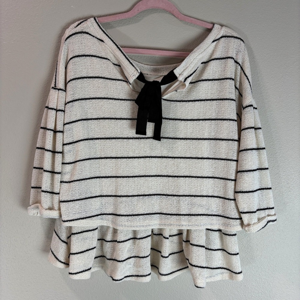 9.HIS STCL Striped Knit Top Peplum Tie Back Casual Cute Large Romantic Layered - Picture 3 of 10